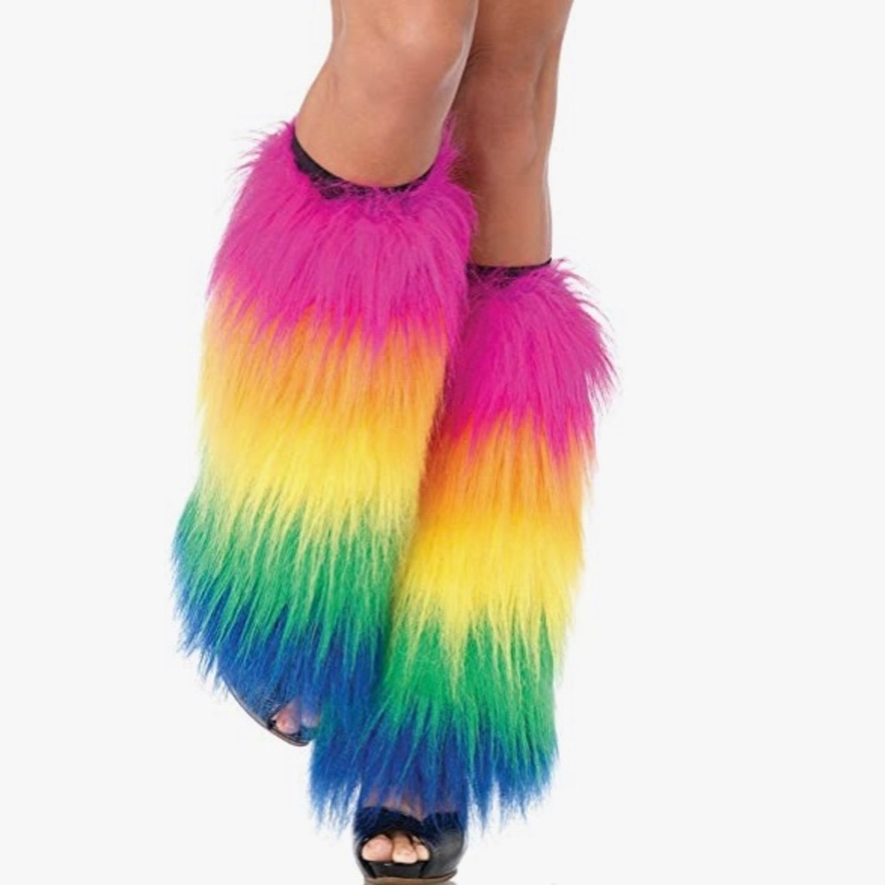 Rainbow Furry Fuzzy Leg Warmer Covers